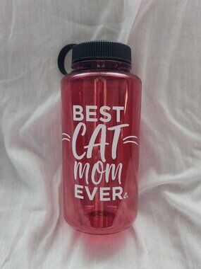 CatLadyBox “Best Cat Mom Ever” 32 oz Red Acrylic Water Bottle